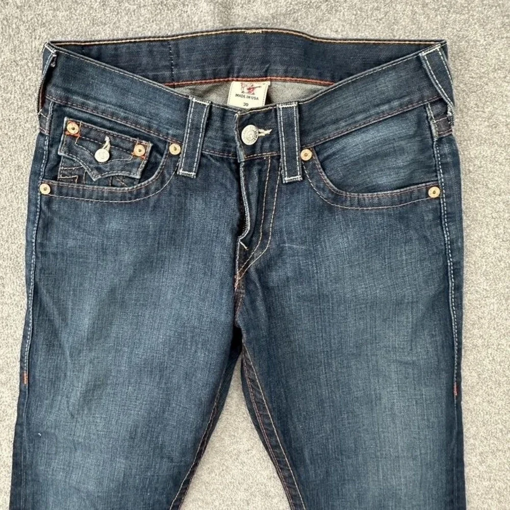 True Religion Mens Straight Leg Dark Wash Blue Denim Jeans Size 30 Made in USA